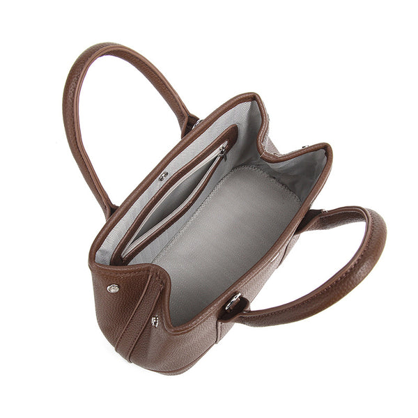 Structured pebbled leather-look top-handle tote bag with elephant charm and detachable shoulder strap, detail view 4