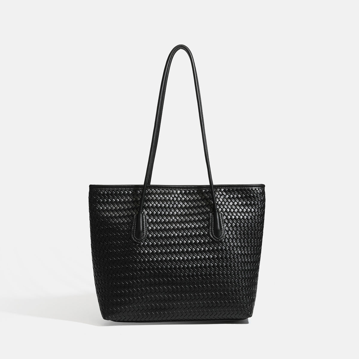 Große geflochtene Shopper-Tasche in Lederoptik mit langen Schulterriemen und formstabilem Boden, Detailansicht 7