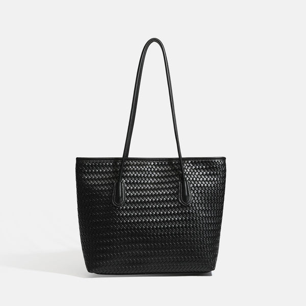 Große geflochtene Shopper-Tasche in Lederoptik mit langen Schulterriemen und formstabilem Boden, Detailansicht 7