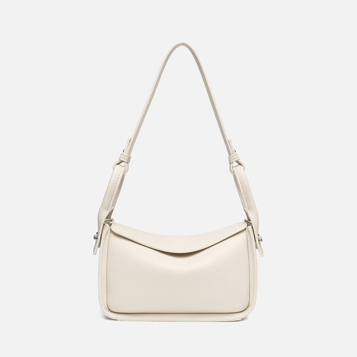 Structured pebble-grain flap shoulder bag with adjustable strap, front view