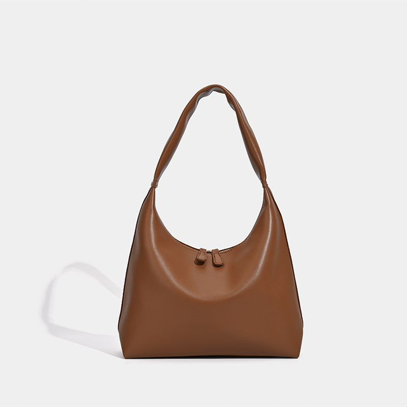 Smooth leather-look slouchy hobo shoulder bag with zip closure and wide single strap, detail view 9
