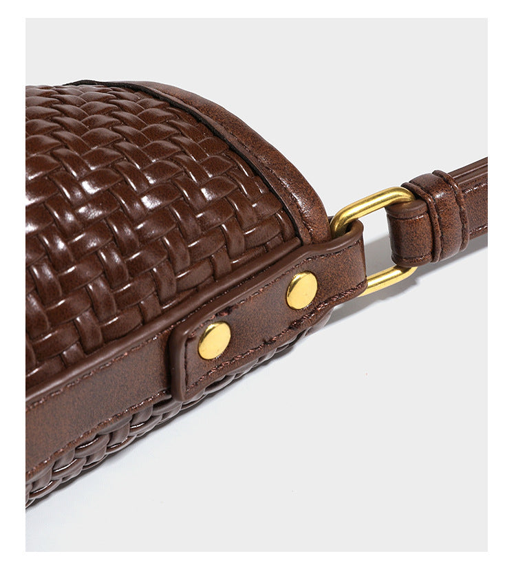 Woven-look slouchy hobo shoulder bag in brown with attached mini pouch and gold-tone hardware, detail view 24