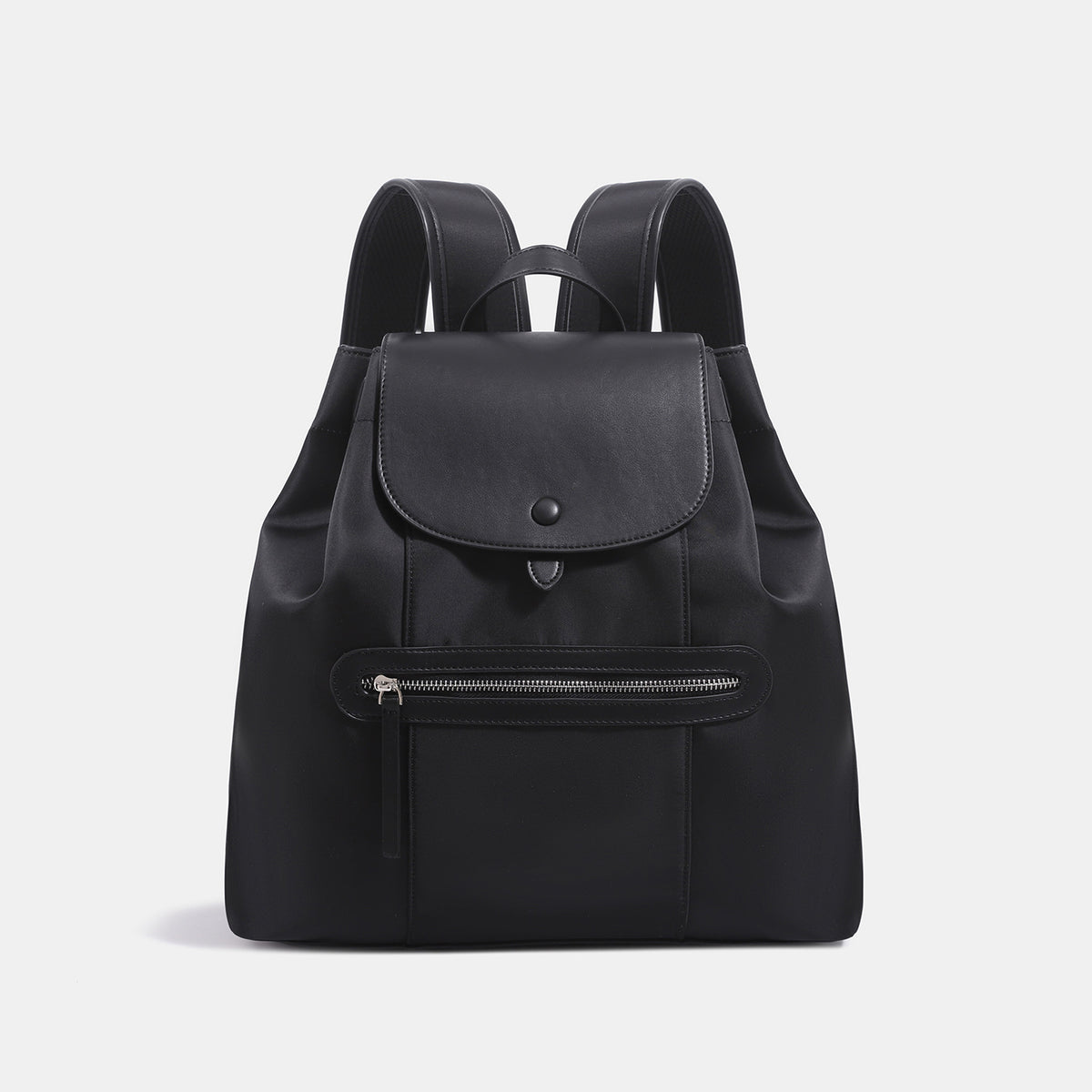 Structured flap backpack handbag with snap closure and front zip pocket, detail view 6