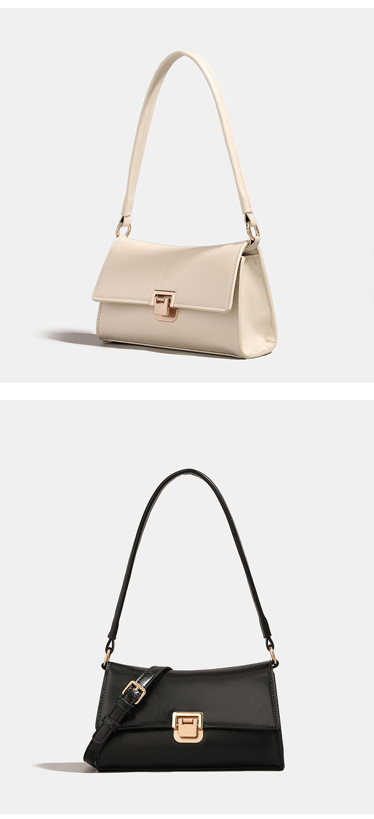 Compact structured flap shoulder bag with gold-tone turn-lock closure and adjustable strap, detail view 9