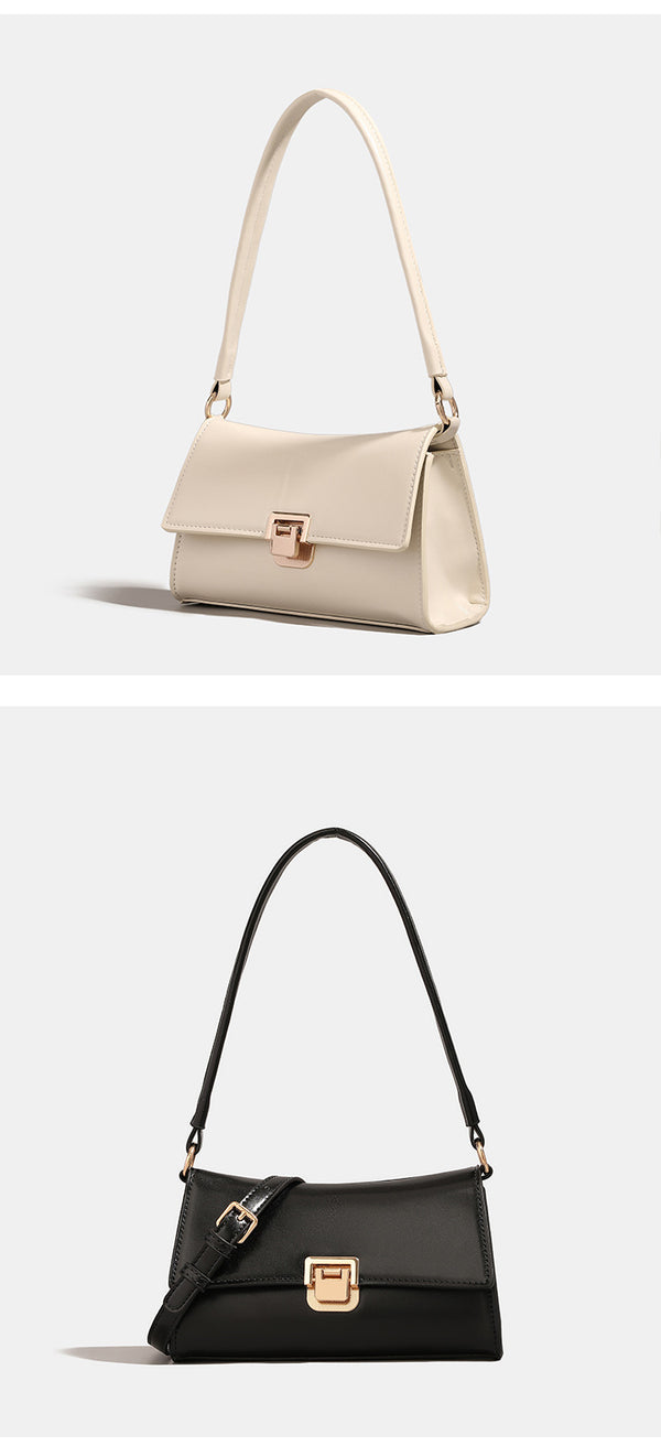Compact structured flap shoulder bag with gold-tone turn-lock closure and adjustable strap, detail view 9