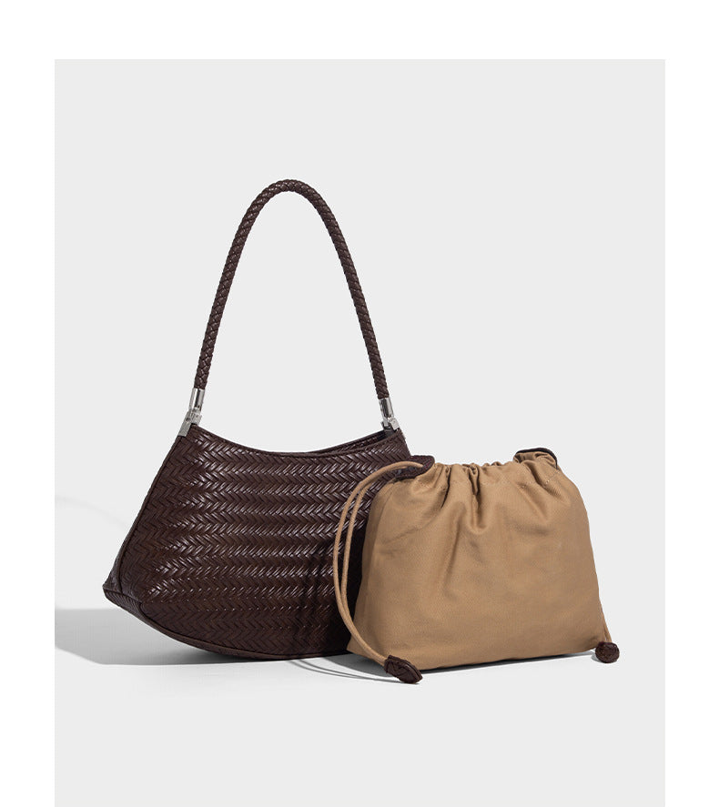 Woven leather-look hobo shoulder bag with braided strap and silver-tone hardware, detail view 15