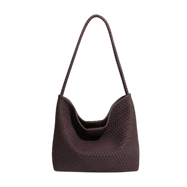 Große Hobo-Schultertasche mit Webstruktur, geflochtenem Riemen und weich fallender Trapezform, Detailansicht 5