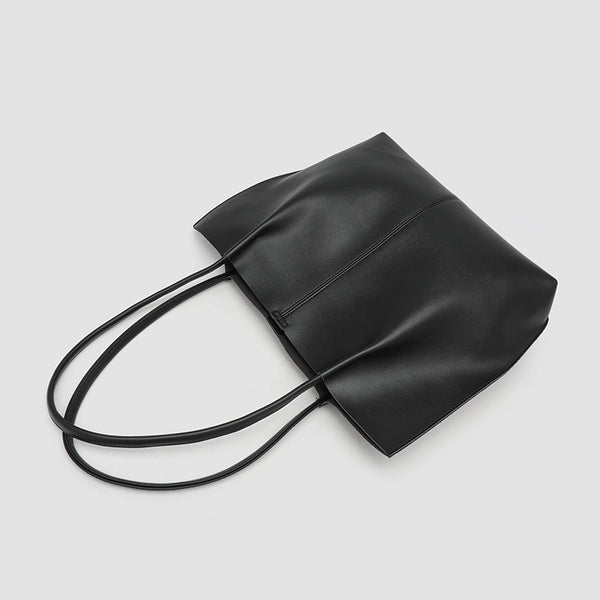 Large slouchy matte leather-look tote bag with double shoulder straps and centre seam detail, detail view 3