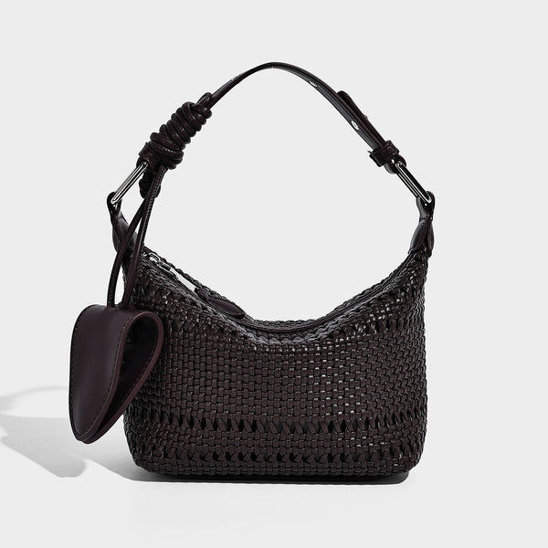 Kleine geflochtene Crossbody-Tasche mit durchbrochenem Muster, Reißverschluss oben, Lederoptik-Absetzung und verstellbarem Riemen, Detailansicht 10