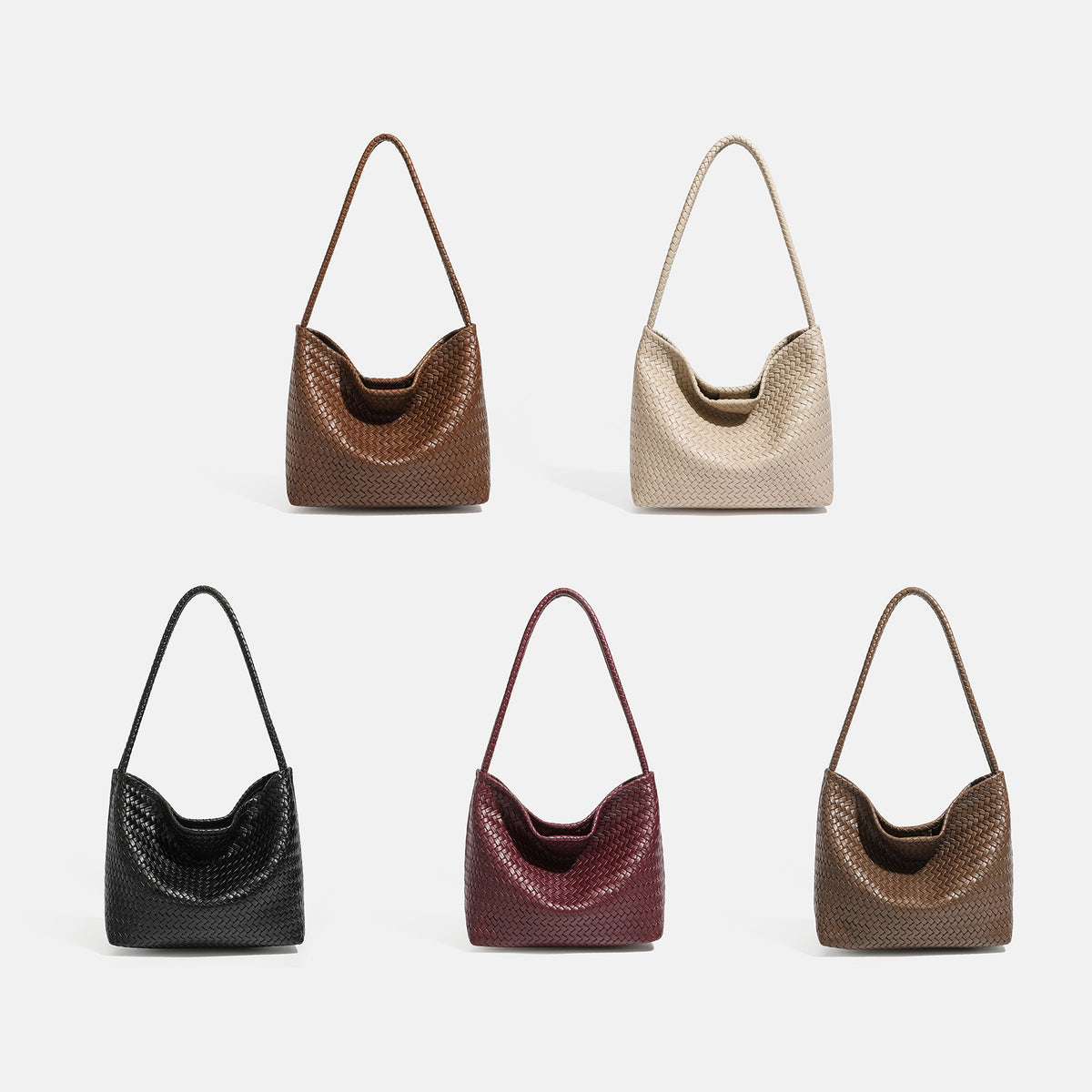 Woven leather-look hobo shoulder bag with braided strap and matching zip pouch, detail view 2