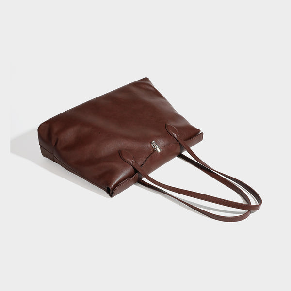Large leather-look tote shoulder bag with slim double straps and silver-tone turn-lock closure, detail view 45
