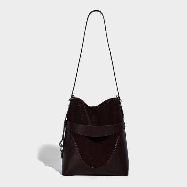 Hohe Bucket-Bag in matter Wildlederoptik mit Band in Lederoptik, silberfarbenen Beschlägen und abnehmbarem Reißverschluss-Etui, Detailansicht 6