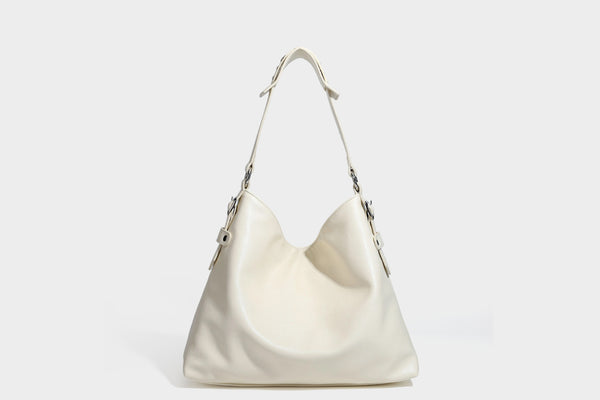 Large slouchy hobo shoulder bag in dark brown with smooth leather-look finish, adjustable strap, and silver-tone hardware