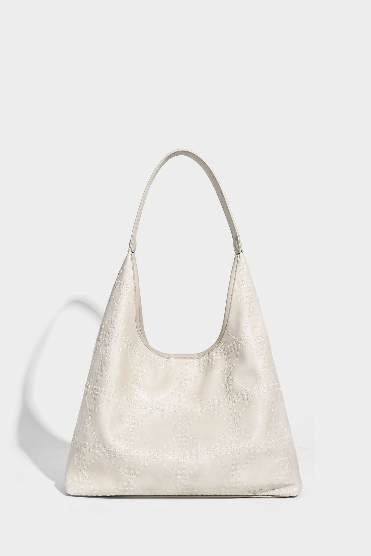 Lässige Hobo-Schultertasche in Elfenbein mit geprägter Lederoptik, einem Schulterriemen und abnehmbarer Reißverschlusstasche mit