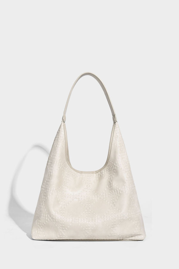 Lässige Hobo-Schultertasche in Elfenbein mit geprägter Lederoptik, einem Schulterriemen und abnehmbarer Reißverschlusstasche mit