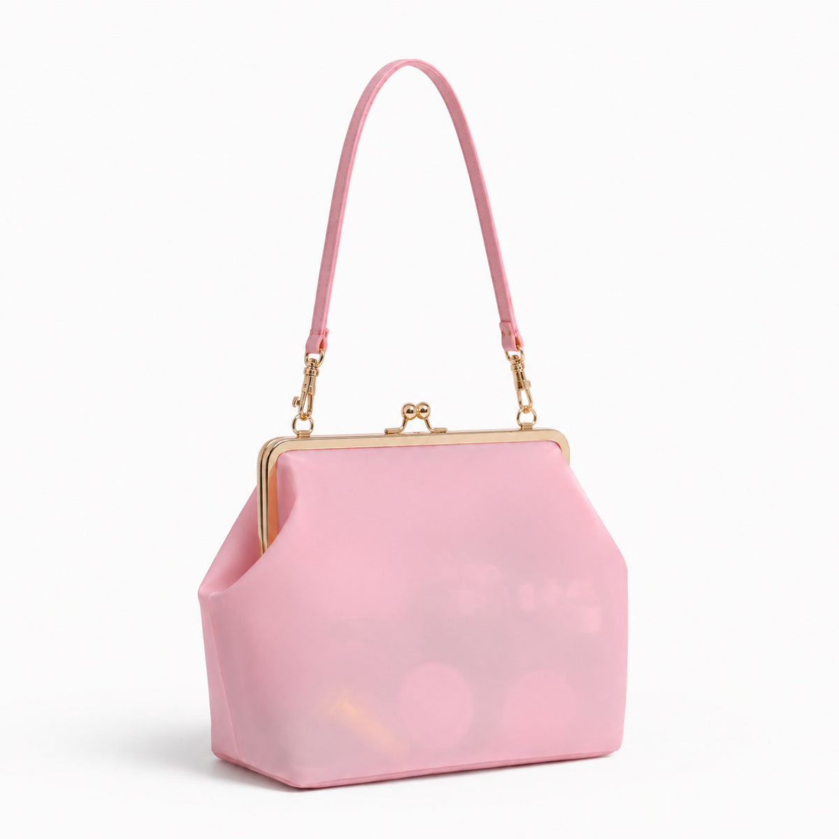 Structured translucent pastel frame-clasp shoulder bag with gold-tone hinged ball clasp and slim top handle, detail view 11