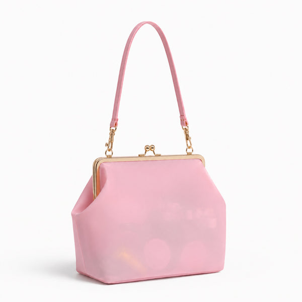 Structured translucent pastel frame-clasp shoulder bag with gold-tone hinged ball clasp and slim top handle, detail view 11