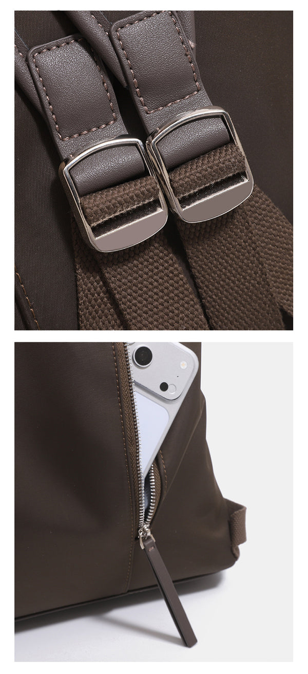 Structured flap backpack handbag with snap closure and front zip pocket, detail view 14