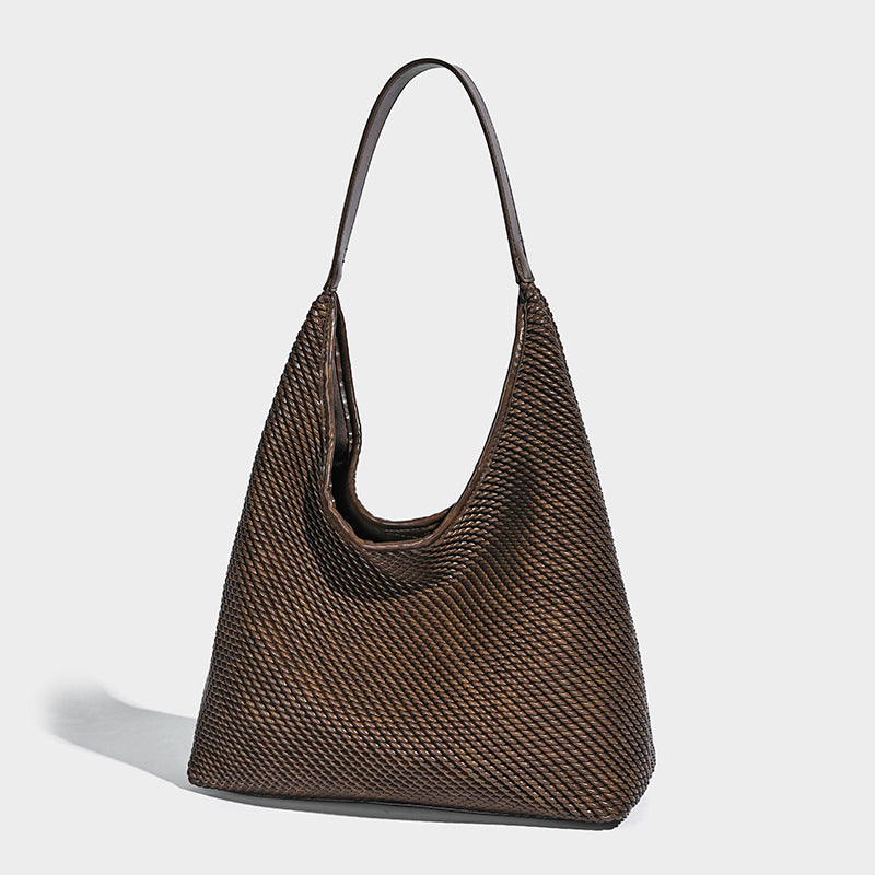 Lässige Hobo-Schultertasche im gewebten Look in Braun mit Besatz in Lederoptik und abnehmbarer Reißverschlusstasche auf der Vorderseite, Vorderansicht