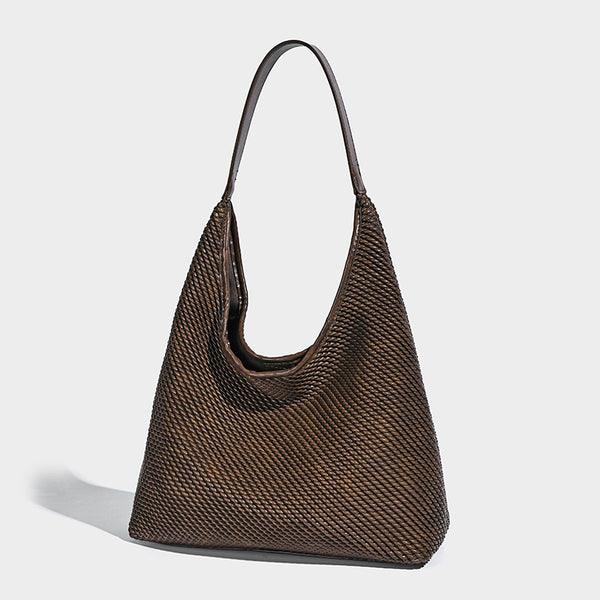 Lässige Hobo-Schultertasche im gewebten Look in Braun mit Besatz in Lederoptik und abnehmbarer Reißverschlusstasche auf der Vorderseite, Vorderansicht