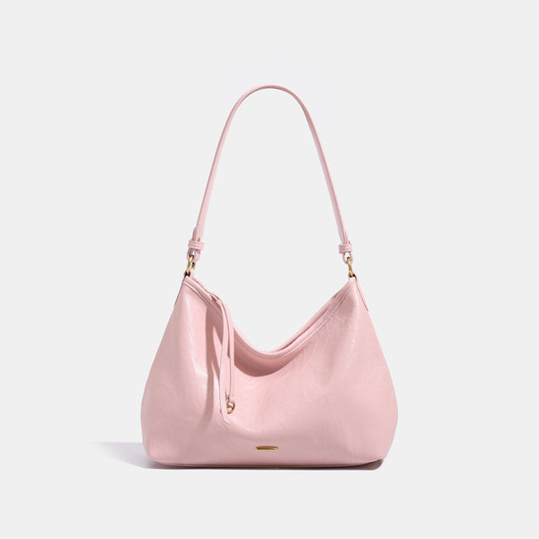 Large crinkled leather-look hobo shoulder bag with zip closure and gold-tone hardware, detail view 8