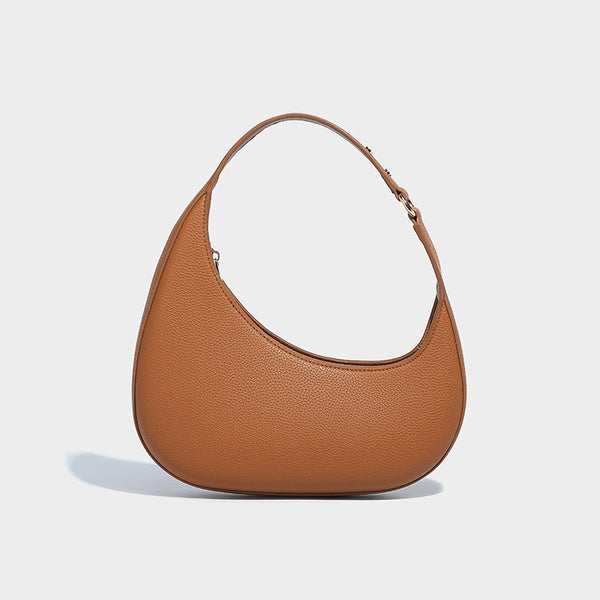 Halbmond-Schultertasche mit genarbter Oberfläche, einem Schlaufenhenkel und goldfarbenen Reißverschlussbeschlägen, Detailansicht 8