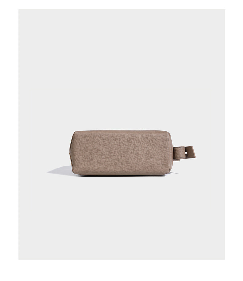 Structured curved-flap pebbled PU shoulder bag with sculptural loop strap detail, detail view 14