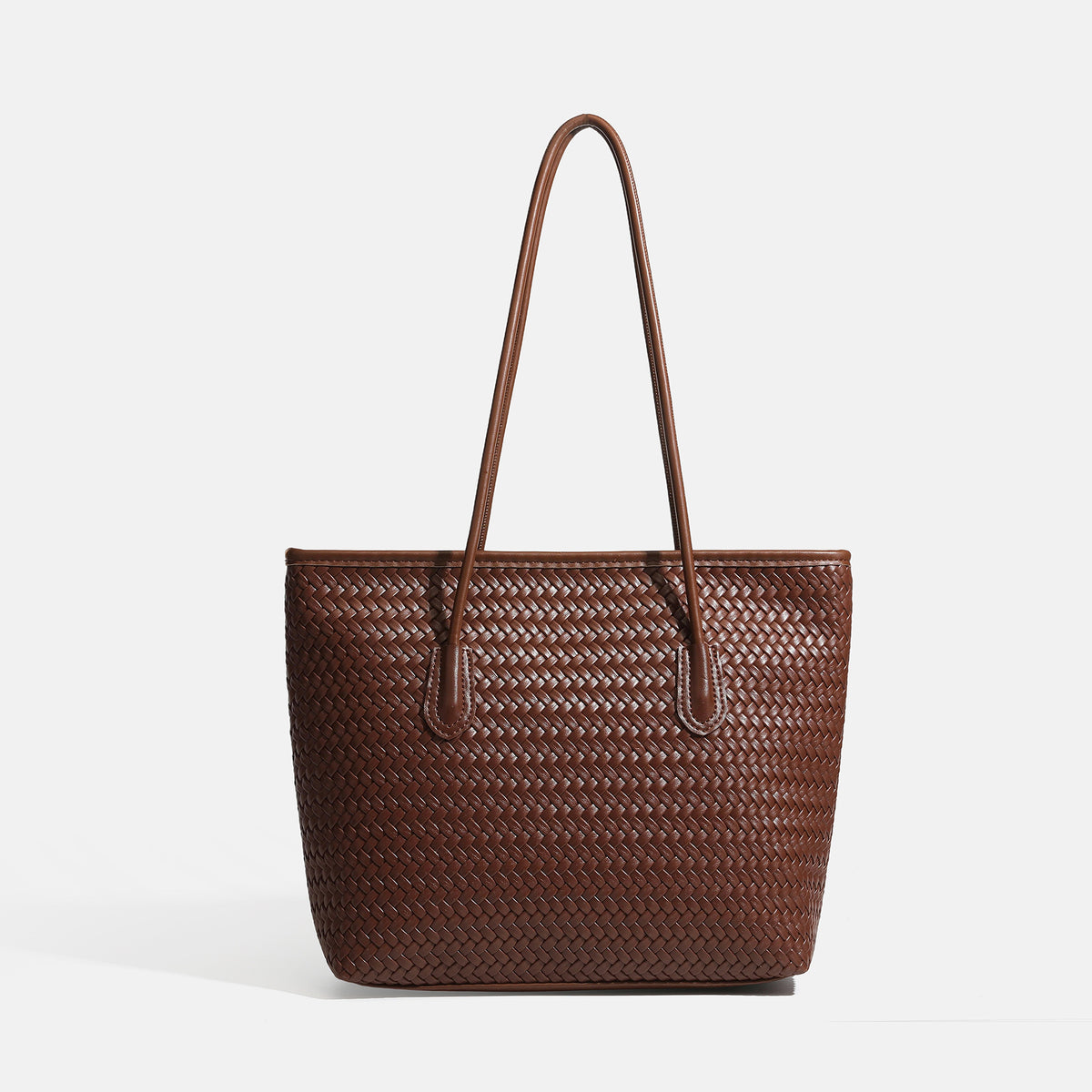 Große geflochtene Shopper-Tasche in Lederoptik mit langen Schulterriemen und formstabilem Boden, Detailansicht 6