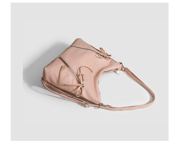 Slouchy hobo shoulder bag with bow detail and silver-tone hardware, detail view 14