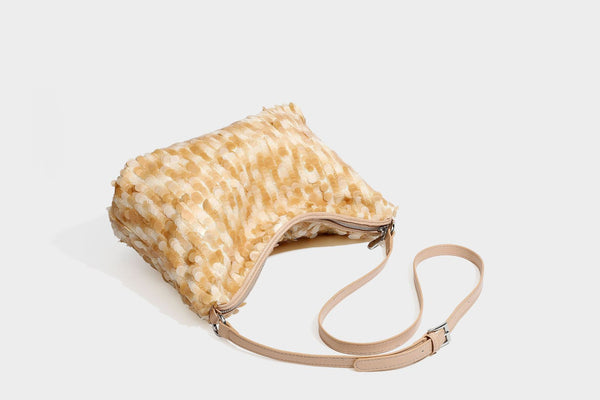 Slouchy paillette sequin hobo shoulder bag with zip closure and adjustable leather-look strap with silver chain hardware