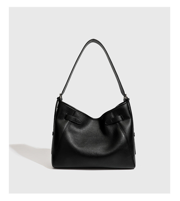 Large black pebbled leather-look hobo shoulder bag with silver-tone turn-lock front hardware and single flat adjustable