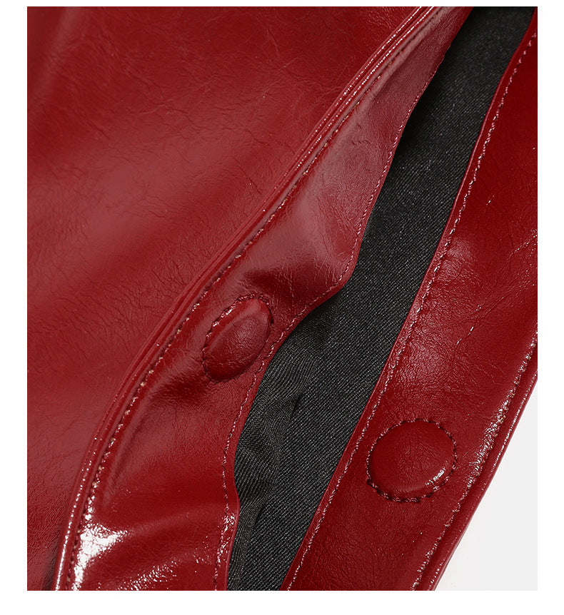Glossy leather-look oversized shoulder tote bag with wide flat strap and soft rectangular silhouette, detail view 9