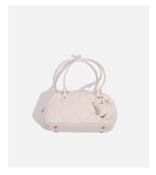 Small structured quilted leather-look zip shoulder bag with gold-tone hardware and adjustable strap, detail view 15