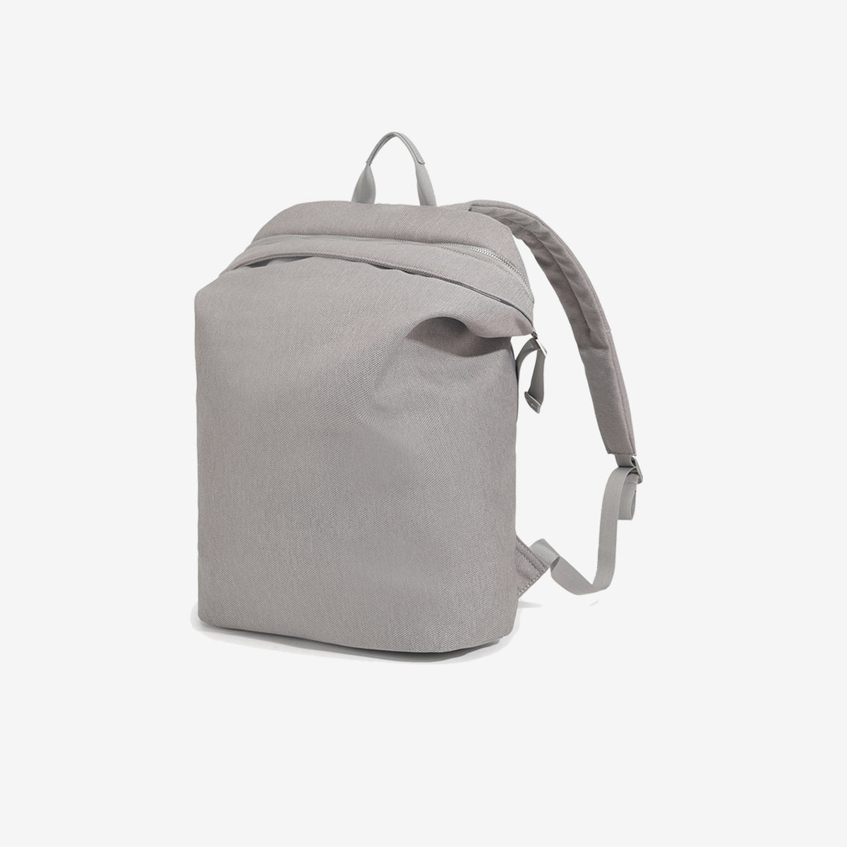 Structured matte-fabric backpack handbag with silver-tone zip closure and top carry handle, detail view 6