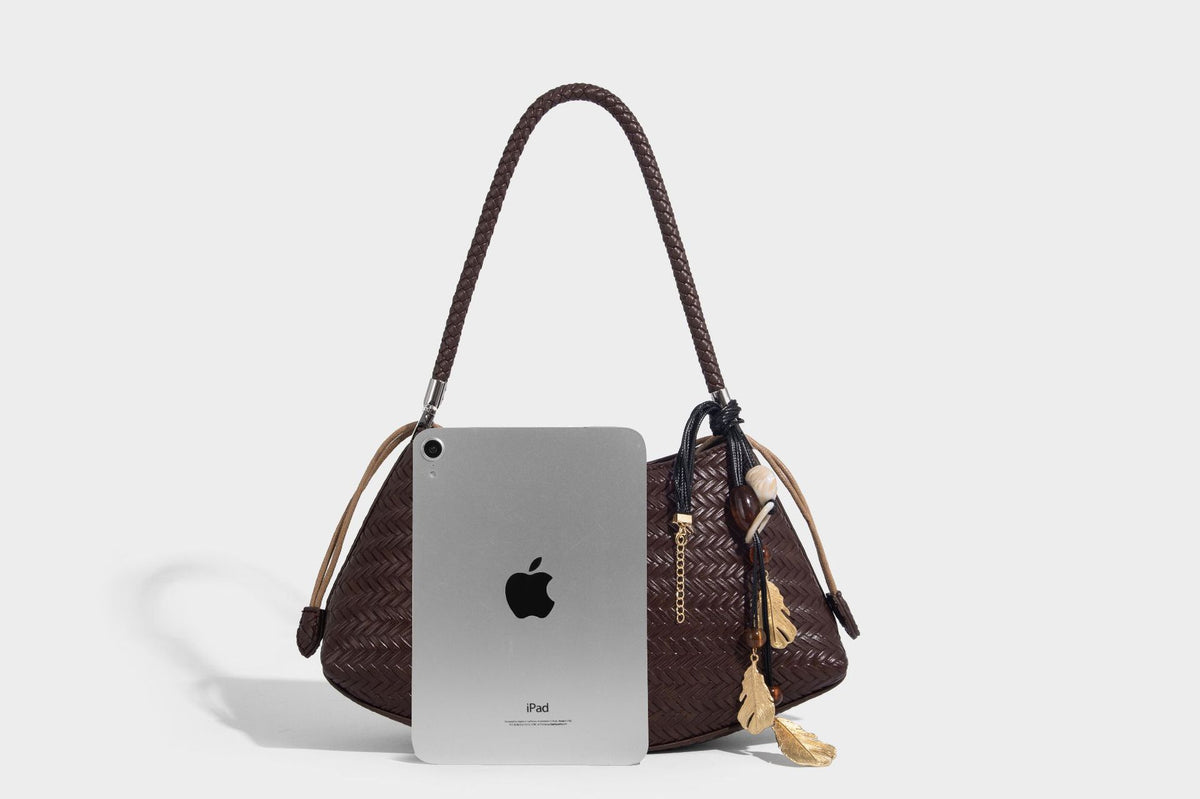 Woven leather-look hobo shoulder bag with braided strap and silver-tone hardware, detail view 20