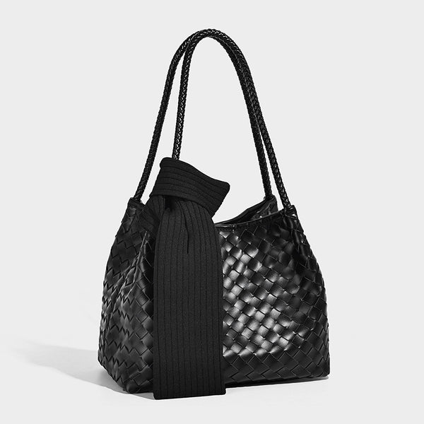 Glänzend gewebte Schultertasche im Shopper-Stil mit geflochtenen Doppelhenkeln in Mintgrün, Detailansicht 12
