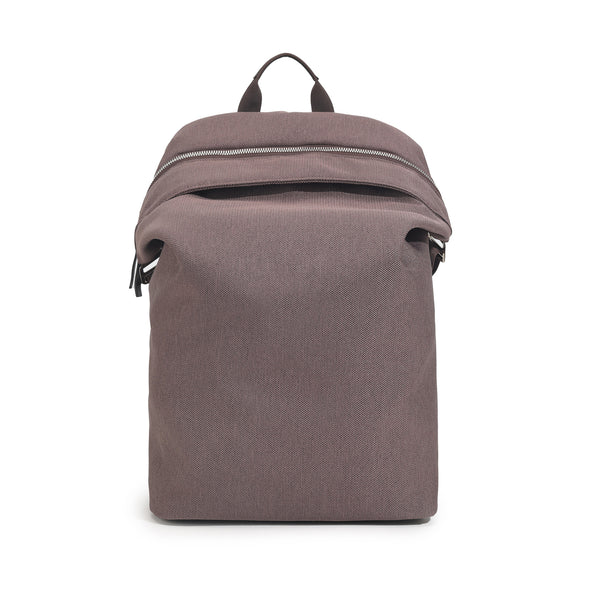Structured matte-fabric backpack handbag with silver-tone zip closure and top carry handle, detail view 5