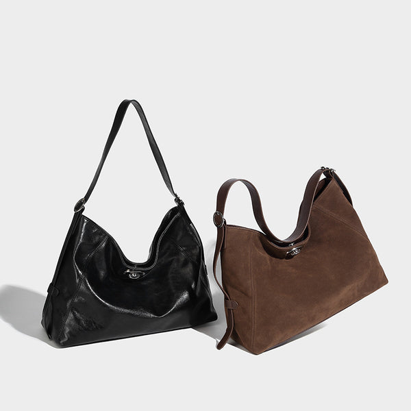 Slouchy hobo shoulder bag with turn-lock flap closure and adjustable strap, detail view 31