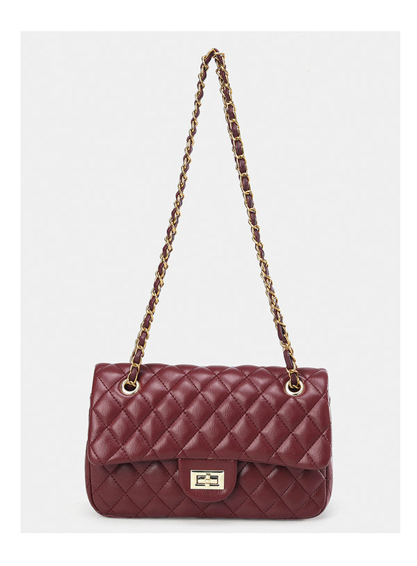 Gesteppte Crossbody-Tasche mit Rautenmuster, Überschlag, goldfarbenem Kettenriemen und Drehverschluss, Detailansicht 12