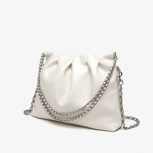 Ruched high-gloss leather-look hobo shoulder bag with gold-tone chain strap, detail view 6