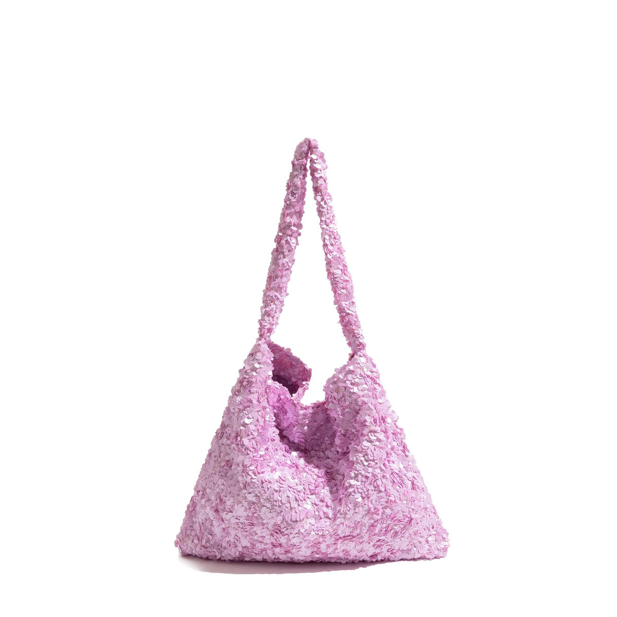 Slouchy all-over sequin shoulder tote bag with single strap and open top, detail view 9