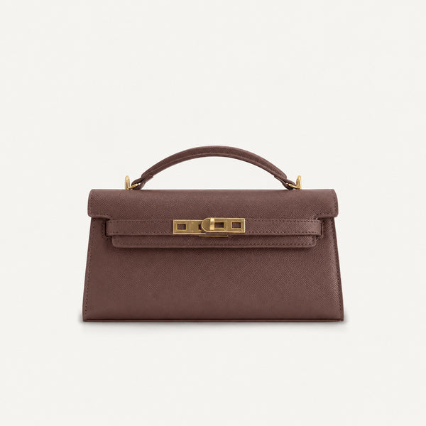 Strukturierte rechteckige Satchel-Tasche mit Krokodilprägung, goldfarbenem Drehverschluss und kurzem Henkel, Detailansicht 17