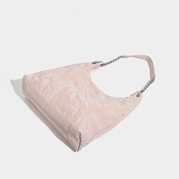 Large embossed leather-look shoulder tote bag with silver-tone chain strap, detail view 4