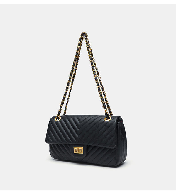 Structured quilted flap bag with gold-tone chain strap and turn-lock closure, detail view 8