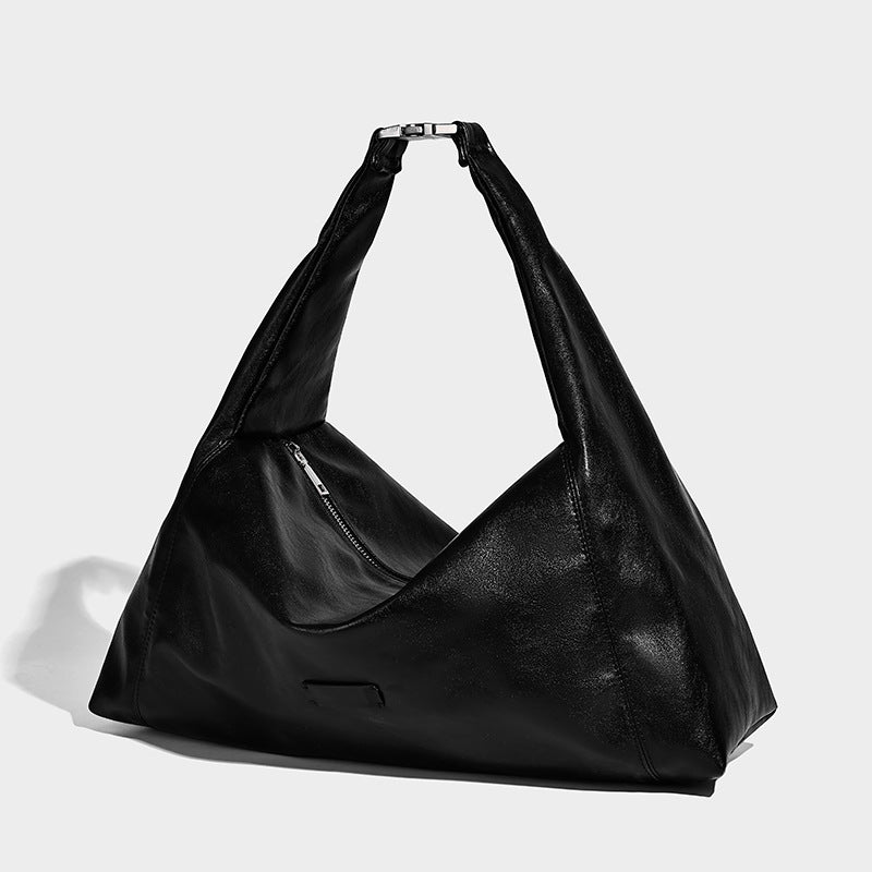 Oversized, lässig fallende Hobo-Schultertasche in Denim-Optik mit breitem, verstellbarem Riemen und Reißverschluss oben, Detailansicht 7