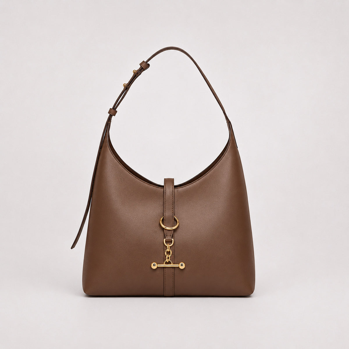 Slouchy hobo shoulder bag with gold-tone toggle ring hardware and adjustable strap, detail view 4