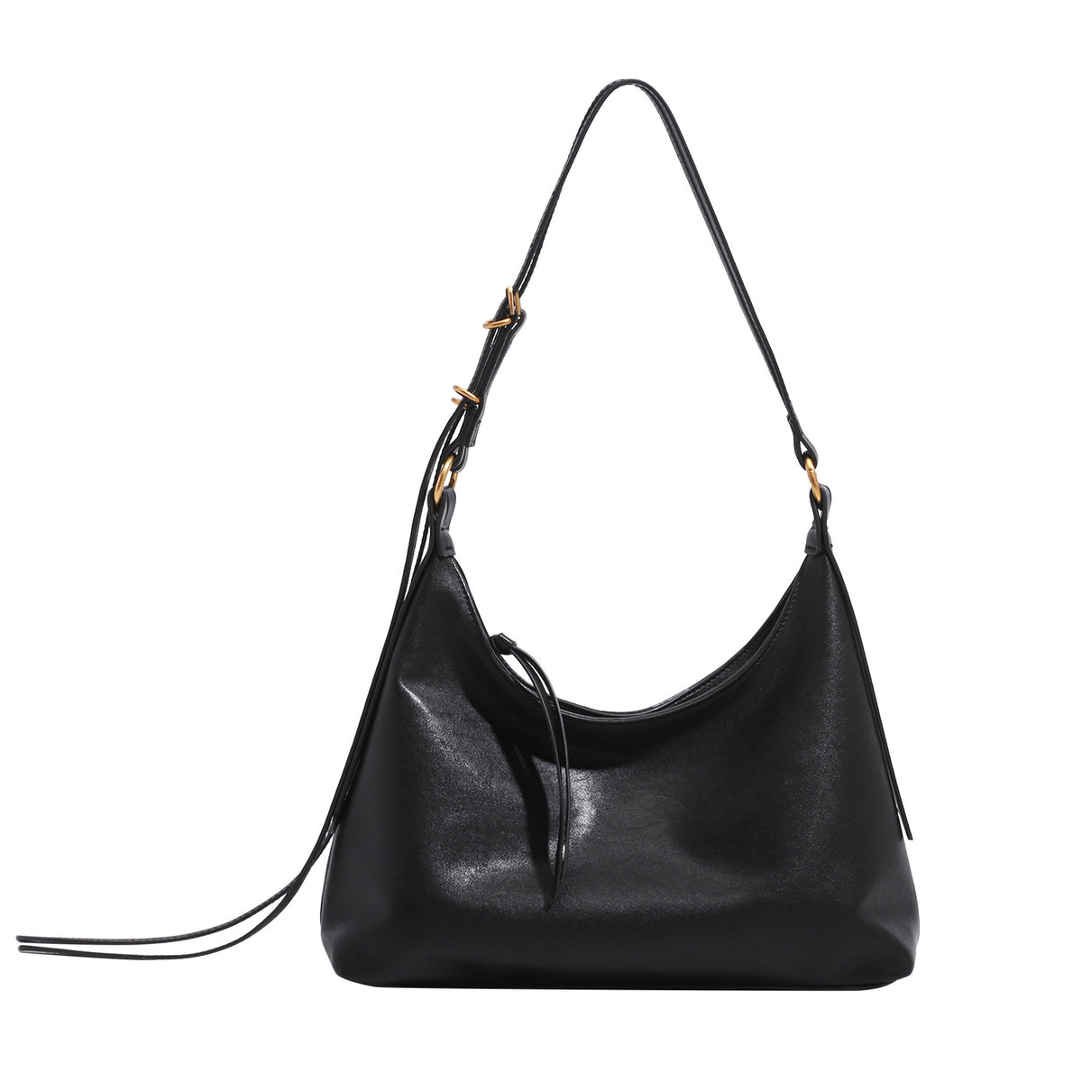 Slouchy hobo shoulder bag in smooth leather-look finish with gold-tone hardware and adjustable strap, detail view 5