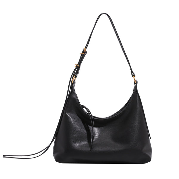 Slouchy hobo shoulder bag in smooth leather-look finish with gold-tone hardware and adjustable strap, detail view 5