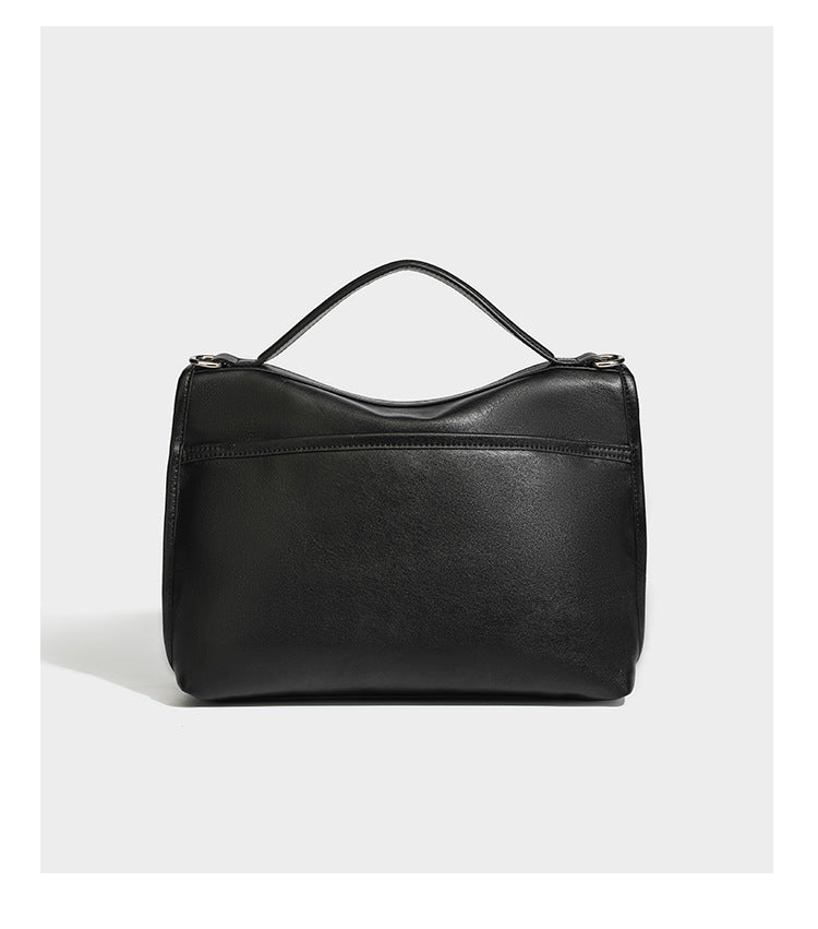 Structured rectangular satchel bag in dark espresso brown with smooth leather-look finish, flap front with silver turn-lock