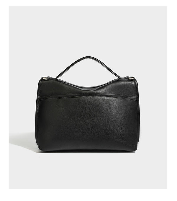 Structured rectangular satchel bag in dark espresso brown with smooth leather-look finish, flap front with silver turn-lock